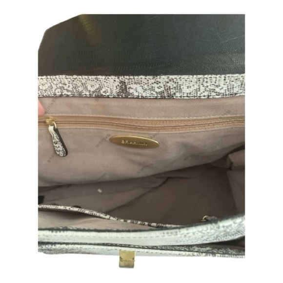 Brahmin Oxford Flap Natural Bernini Black/White Embossed Leather Crossbody Bag - Picture 8 of 9